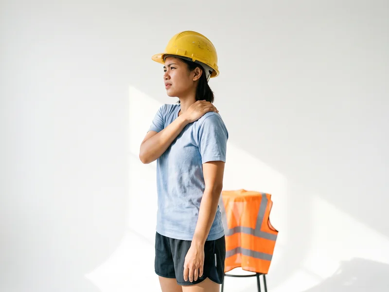 Woman gripping her shoulder in pain